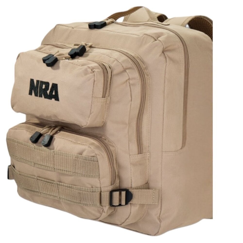 NRA Tan Tactical Backpack Multi-Pocket Adjustable Straps Mesh Back Lightweight - Picture 3 of 15